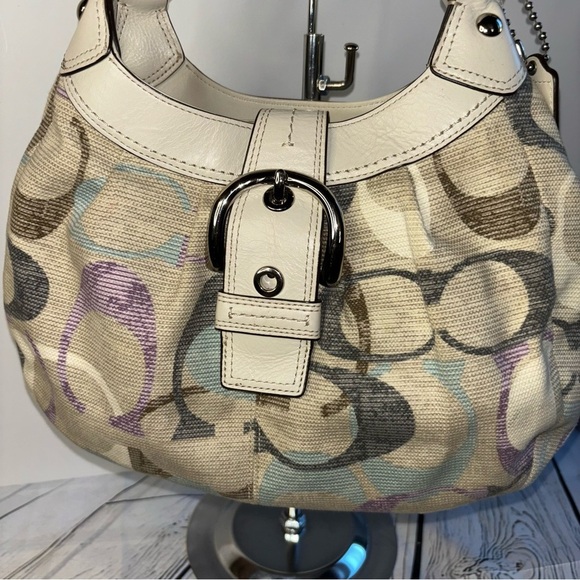 Coach Soho Linen Lynne Multi-color Optic Art Hobo Bag F16590 Sv/mc - Picture 2 of 11